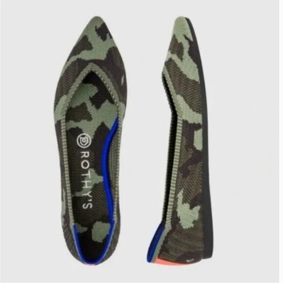 Rothy’s The Point Blue Halo Olive Green Camo Flats 8.5 - Picture 1 of 10
